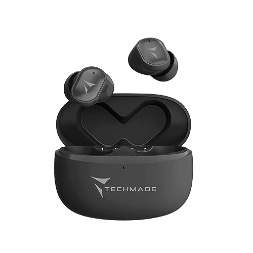 TECHMADE Auricolari Wireless K111 Strong Sound con Custodia Inclusa – Suono Potente, Design Ergonomico, Tecnologia Bluetooth 5.0, Controllo Touch – Colore Nero
