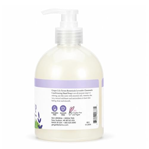 Image of Ginger Lily Farms Botanicals Conditioning Liquid Hand Soap Refill, 100% Vegan & Cruelty-Free, Lavender Chamomile Scent, 16.9 Fl Oz