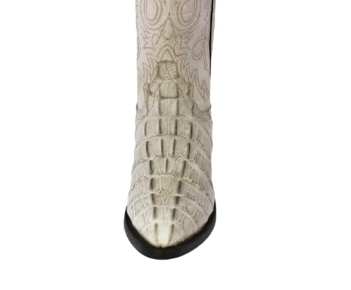 Texas Legacy Mens Off White Western Leather Cowboy Boots Crocodile Tail Print4