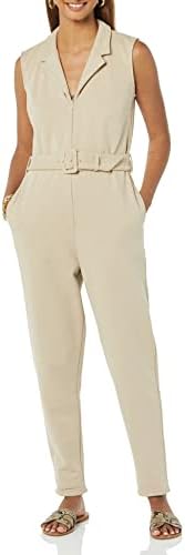 TEREA Women's Aria Collared Zip Front Jumpsuit, Hummus, S