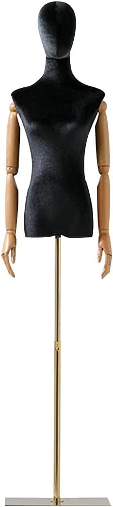 Dress Form Female Mannequin Torso Upgraded Female Dress Form Velvet Half-Length Model with Solid Wood arm Mannequin Torso Body with Adjustable Metal Square Base for Dress Jewelry Display Black ( Color