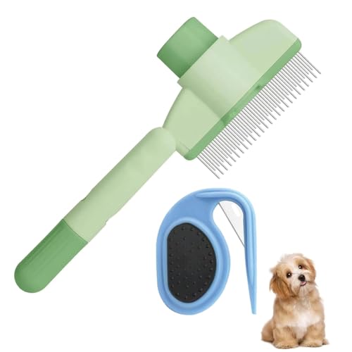 2 stuks zelfreinigende huisdierkam met zelfreinigende functie, vlooienkam voor honden, kattenkam met ontgrendelingsknop, kam voor honden
