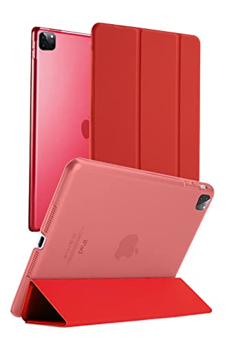 ホビナビ iPad ケース iPad Pro 10.5 2017 iPadカバー オートスリープ対応 三つ折りスタンド 軽量 薄型 耐衝撃 傷防止 半透明バックカバー ハードカバー レッド