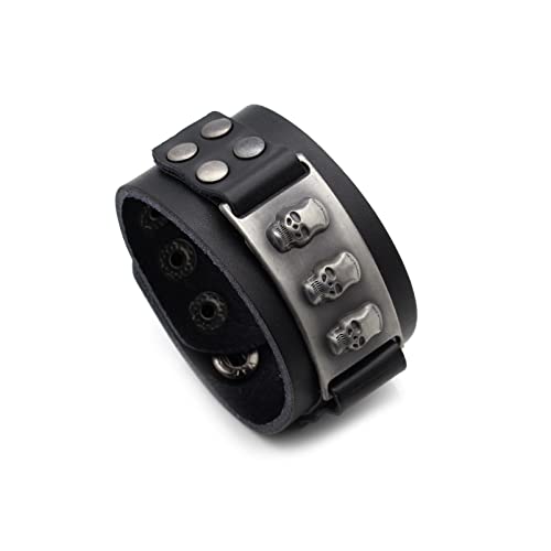 Hip Hop Alloy Skull Wristband Leather Cuff Bracelet,7.0-8.0inches
