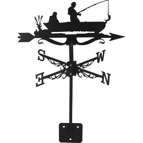 Metal Weather Vane Fish Rooftop Weathervane Black Rust-Proof Wind Direction Indicator for Garden Decor Fence Cottage Farmhouse Roof (Fish)