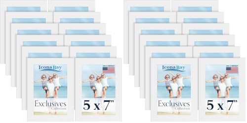 Icona Bay 5x7 Picture Frames (White, 24 Pack), Sturdy Wood Composite Photo Frame 5 x 7, Sleek Design, Table Top or Wall Mount, Exclusives Collection