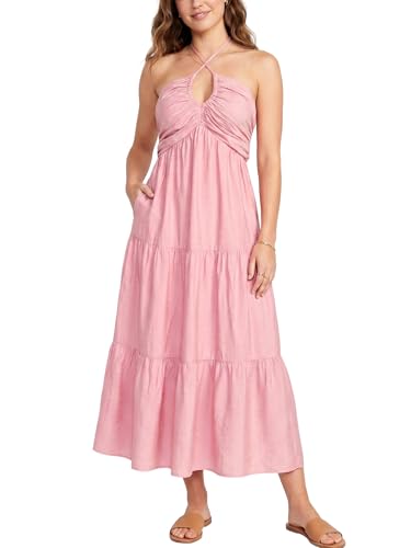 Image of Women's Casual Halter Tiered Vacation Maxi Dress with Pockets