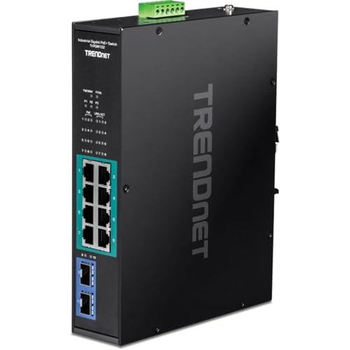 Image of TRENDnet 10-Port Industrial Gigabit PoE+ Switch, WideTemperature Range -20 - 65C (-4 - 149F), DIN Rail Switch, 50-55V DC, 8 x Gigabit PoE+ Ports, 2 x Gigabit SFP Slots, TI-PGM102, Black
