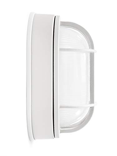 Coramdeo Outdoor 8.5” Oval Led Nautical Bulkhead Light, Flush Mount For Wall Or Ceiling, Wet Location, 75W Of Light, 800 Lumens, 3K, White Cast Aluminum With Frosted Glass Lens #TOP6