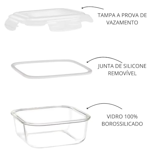 Kit 4 Potes De Vidro 1040 ML Hermético Marmita Com 4 Super Travas