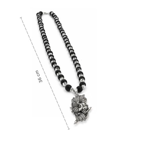Image of Karungali Malai 8mm Certified with Lord Flute Krishna Pendant Silver Plated | 54 Beads Authentic Black Ebony Wood Mala with German Silver Cap | Spiritual Protection Chain for Men & Women