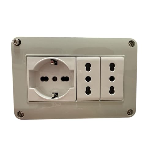 Cassetta Elettrica Pronta all’Uso per interni IP40 – 1 Presa Schuko + 2 Prese Bipasso Universali – Scatola Elettrica da Parete per Garage, Cantina, Interni Coperti, Camper