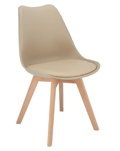 JUMI Oslo Eetkamerstoel met kussen, stoelen voor woonkamer, eetkamer, bureaustoel zonder armleuning, houten poten, fluweel, beige