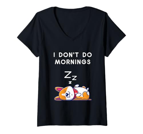Damen I Don't Do Mornings Funny Dog Sleeping T-Shirt mit V-Ausschnitt