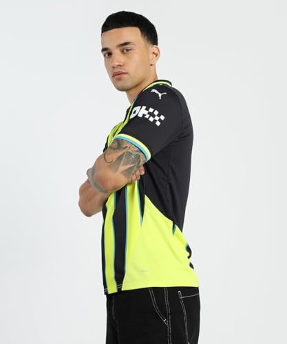 Puma Men's Printed Regular Fit T-Shirt (775086_New Navy-Yellow Glow