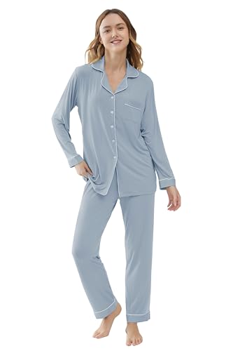 Joyaria Womens Bamboo Viscose Pajama Sets Long Sleeve Button Down Cooling Sleepwear Soft Comfortable Pj Pants Set for Women3