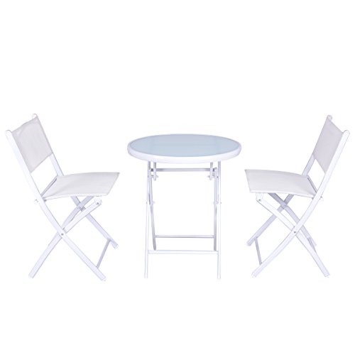 Giantex Bistro Table Set, 3 Piece Patio Bistro Set, Outdoor Folding Table And Chairs, Foldable Patio Dining Set, Porch Furniture Set Garden Backyard Metal Frame No Assembly, White #TOP4