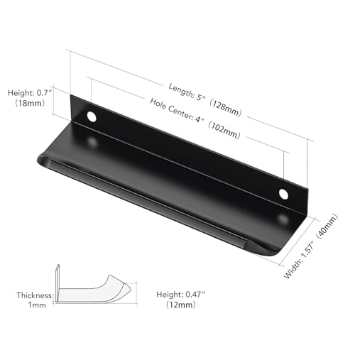Image of Matte Black Cabinet Handles Finger Edge Pulls 5 Inch CC 20 Pack | Low-Profile Finger Grip, Cabinet Door Edge Mount, Smooth Handle Shape, 5.9 Inch (150mm), For Drawers, Cupboards, Kitchen