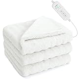 【当日出荷】MOSMEE 電気毛布 【2025AI 自動温度調整+表面兎毛調+裏面ポリエステル素材】 190×130cm 大きいサイズ 掛け敷き兼用 ひざ掛け 8段階温度調整 6段階タイマー設定機能 自動オフ 洗える 洗濯ネット付き ダニ退治 ふわふわ 柔らかく 防寒対策 暖房器具 省エネ 安全保護 (ホワイト, 190*130)