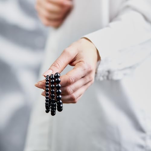 Karelian Heritage Shungite Stones Bracelet Black Beads Stretchy | Authetic Shungite Crystal Jewelry | Protective Powerful Defender Stone Bracelet | Spiritual Healing Crystal Chakra Balance