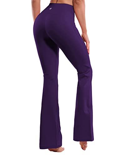 BUBBLELIME 29"/31"/33"/35"/37" 4 Styles Women's High Waist Bootcut Yoga Pants - Basic Nylon_EGGPLANTPURPLE L-31 Inseam