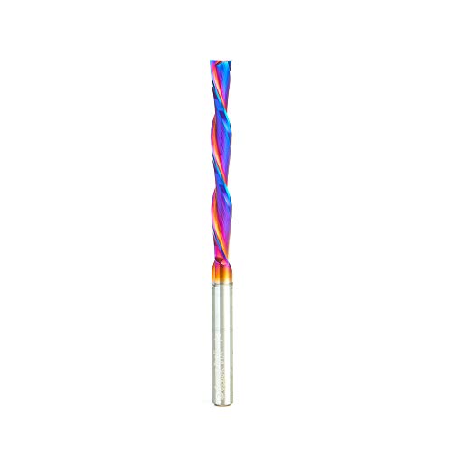 Amana Tool - 46566-K Carbide Spiral Down Cut CNC Router Bits Foam Cutting Square End 1/4 D x 2-1/4 x 1/4 Shank x 4 Inch Long, Spektra Extreme Tool Life Coated