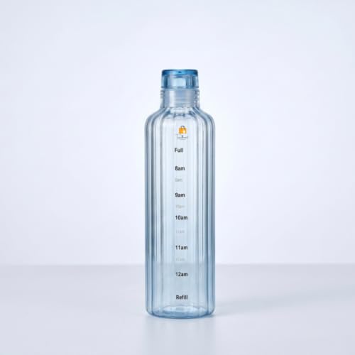 Image of Borosilicate Glass Water Bottles with Cap, Water Bottle 500ML Glass Motivational Time Marker Drink Bottle Cute Glass Milk Juice Drinking Bottles for Girls Kids Women for School, Gym (Blue)