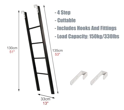 Échelle de lit superposé réglable 114-180 cm en métal noir