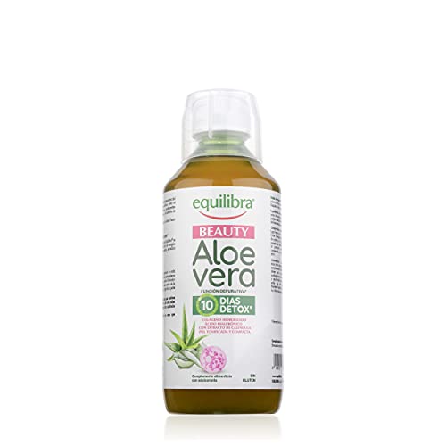 Equilibra Suplementos Dietéticos, Aloe Vera Beauty, Suplemento a Base de Aloe Vera, Colágeno, Ácido Hialurónico y Caléndula para una Piel Tonificada y Compacta, con Jugo de Naranja, Botella de 500 ml