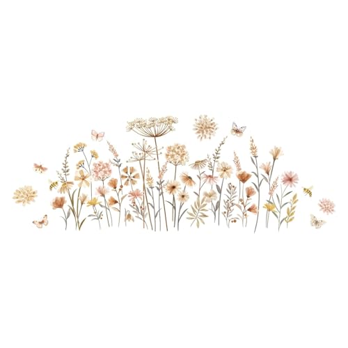 Pusteblumen Schmetterling Wandsticker, Boho Blumen Wandaufkleber, Wandtattoo Blumen, Wanddeko für Schlafzimmer Wohnzimmer TV Hintergrund