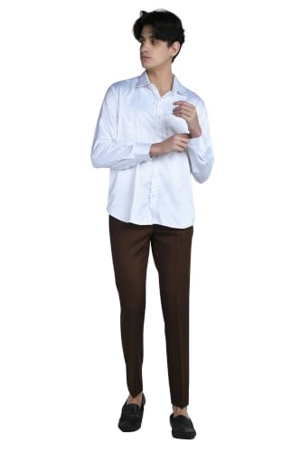 Image of Men's Formal Slim Fit Trousers | Premium Poly Viscose Blend Office Wear Flat Front Pants | Wrinkle Resistant Business Casual Pants | Length 41 Inches.