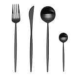 4-Piece Stainless Steel Flatware Set 1 Including Fork Spoons Knife Tableware (Black)
