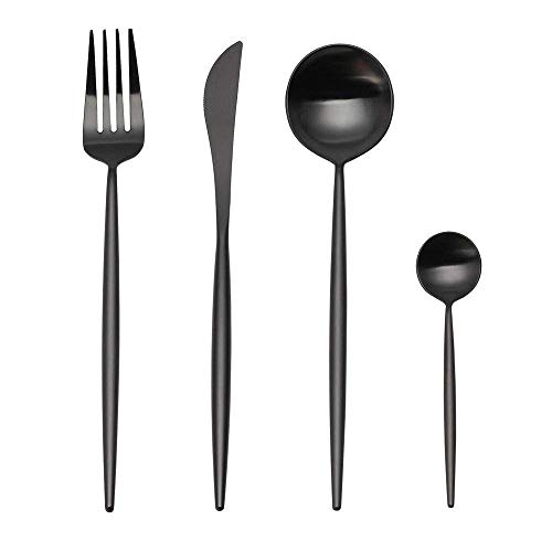 Apriling 4-Piece Stainless Steel Flatware Set 1 Including Fork Spoons Knife Tableware (Black)