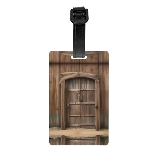Etiqueta de equipaje rústica con impresión de puerta de madera, apta para bolsas de equipaje, bolsas de fitness, cajas de herramientas, conveniente para colgar y fácil de identificar