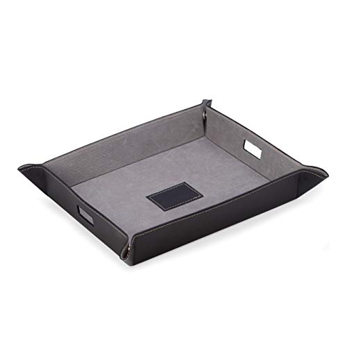 Bey-Berk Black & Gray Leather Snap Valet and Charging Station Organizer Large Tray