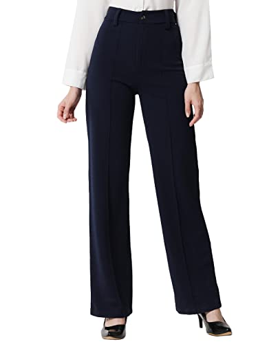 KOTTY Womens Solid Polyester Blend Navy Blue Trousers (Navy ...