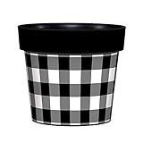 Studio M Black and White Check Art Pot, Decorative Planter, Fade-Resistant Cover for 5 or 6 Inch Plants, Container for Indoors or Outdoors - Printed in The USA, 6 Inch Diameter