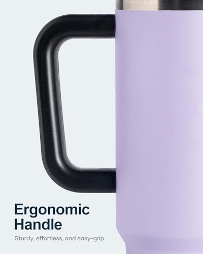 BUZIO 40 oz Tumbler with Handle and Straw Lid, Stainless Steel Water Bottle Fits in Cup Holder, Insulated Tumbler 40oz Reusable Coffee Mug Travel Flask, Leak-Proof, Keep Cold Hot, Purple