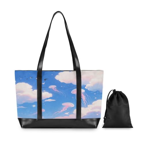 Pink Dreamy Jellyfish essentials bag for women 14 with zipper 14inch tote bag for yoga with bulto para laptop2
