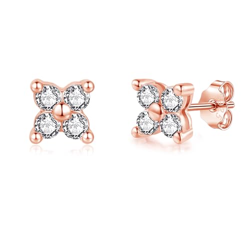 Image of Loutade Rose Gold Stud Earrings for Women, Hypoallergenic 925 Sterling Silver Studs Earrings with AAAAA Cubic Zircon, 5mm Mini Small Dainty CZ Cute Cartilage Sleeper Ear Studs Jewelry Gift for Girls