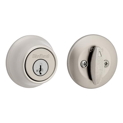 Kwikset 660 Deadbolt Lock, Satin Nickel Round Exterior Keyed Front Entry Door, Single Cylinder Dead Bolt, with Microban Protection