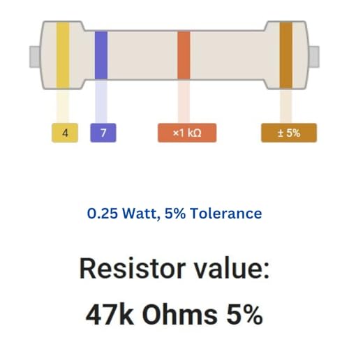 Image of 47k Ohm Resistor 1 /4W 5% Tolerance, Pack of 100 (47k Ohm)