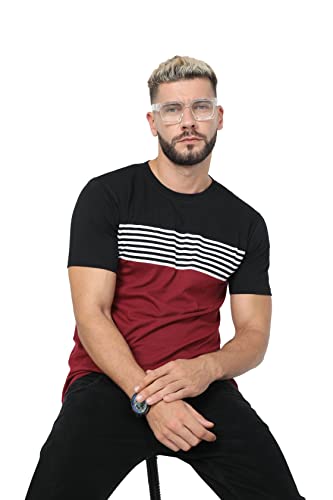 Image of fanideaz Mens Cotton Half Sleeve Striped Round Neck T Shirt