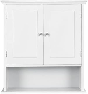 costoffs Bathroom Cabinet, Wall-Mounted Storage Unit, Double Door Wooden Cupboard with Adjustable Shelves for Entryway, Kitchen and Laundry Room, White