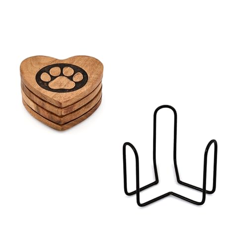 Kimona Coaster Set Heart Shaped Paw Coaster with Iron Holder Stand for Table Protection for Kitchen Office Home (Set of 4)