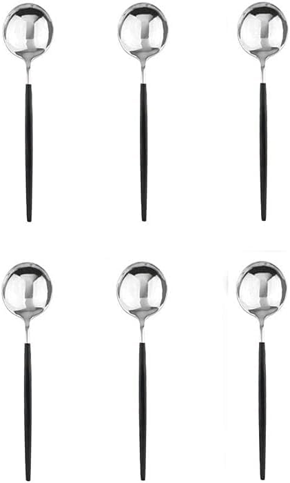 Ensemble de cuillères de Service en Acier Inoxydable Arc-en-Ciel, 6 pièces, cuillères à Dessert et à Glace polies for Accessoires de Cuisine | Couverts ménagers(Black Silver)