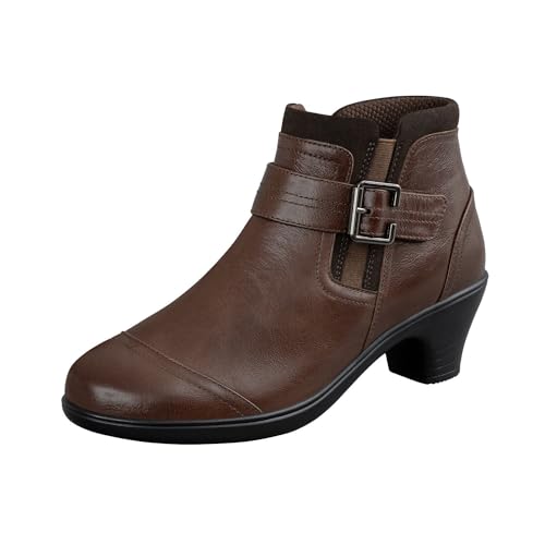 Orthofeet Women's Orthopedic Emma Heeled Leather Bootie with Zipper, Brown, Size 8.5 Wide