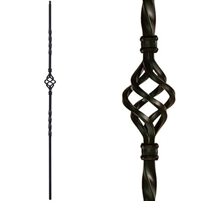 Staircase Iron Baluster (Pack of 10) Single Basket Satin Black Balusters - Hollow Square Iron Balusters 1/2" x 44" Tall