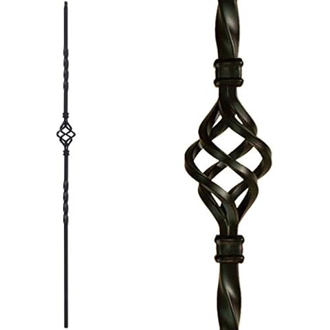 Affordable Stair Parts - Single Basket Iron Balusters (Contractor Pack of 10) Real Satin Black not Matte or Flat Color - 1/2" x 44" Tall Cover