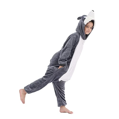 Hibciga Kids Onesie Costumes Animal Cosplay For Boys Girls Halloween Warm Plush One Piece Dog Huskie M #TOP1
